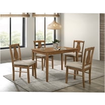 JERFIT 5-Piece Weathered Oak Dining Set with Upholstered Chairs and Wood Table