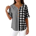 thumbnail image 5 of Molidfa Women's V-Neck Blouse 3/4 Sleeve Plaid Stretchable Pull-On Style Regular Fit Striped Casual Elegant Top, 5 of 5