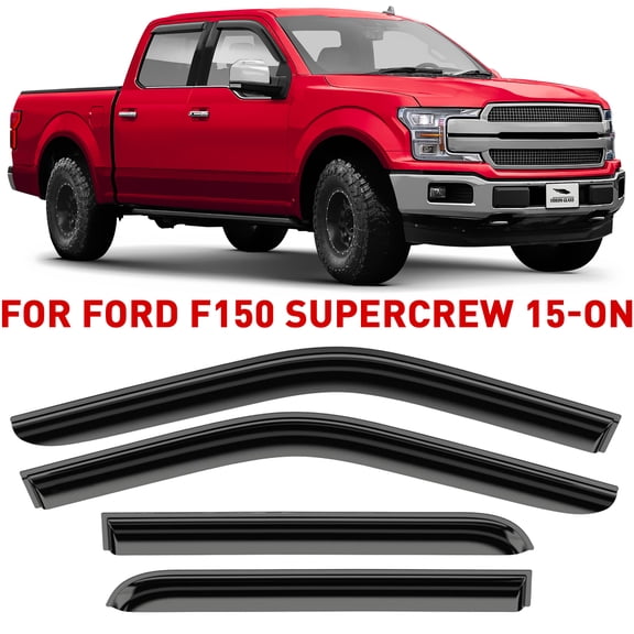 Voron Glass Tape-on Extra Durable Rain Guards for Trucks Ford F-150 2015-2025 SuperCrew, Window Deflectors, Vent Window Visors, 4 Pieces - 100942