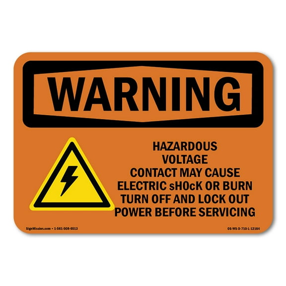 SignMission OS-WS-A-1218-L-12164 12 x 18 in. OSHA Warning Sign - Hazardous Voltage Contact May with Symbol