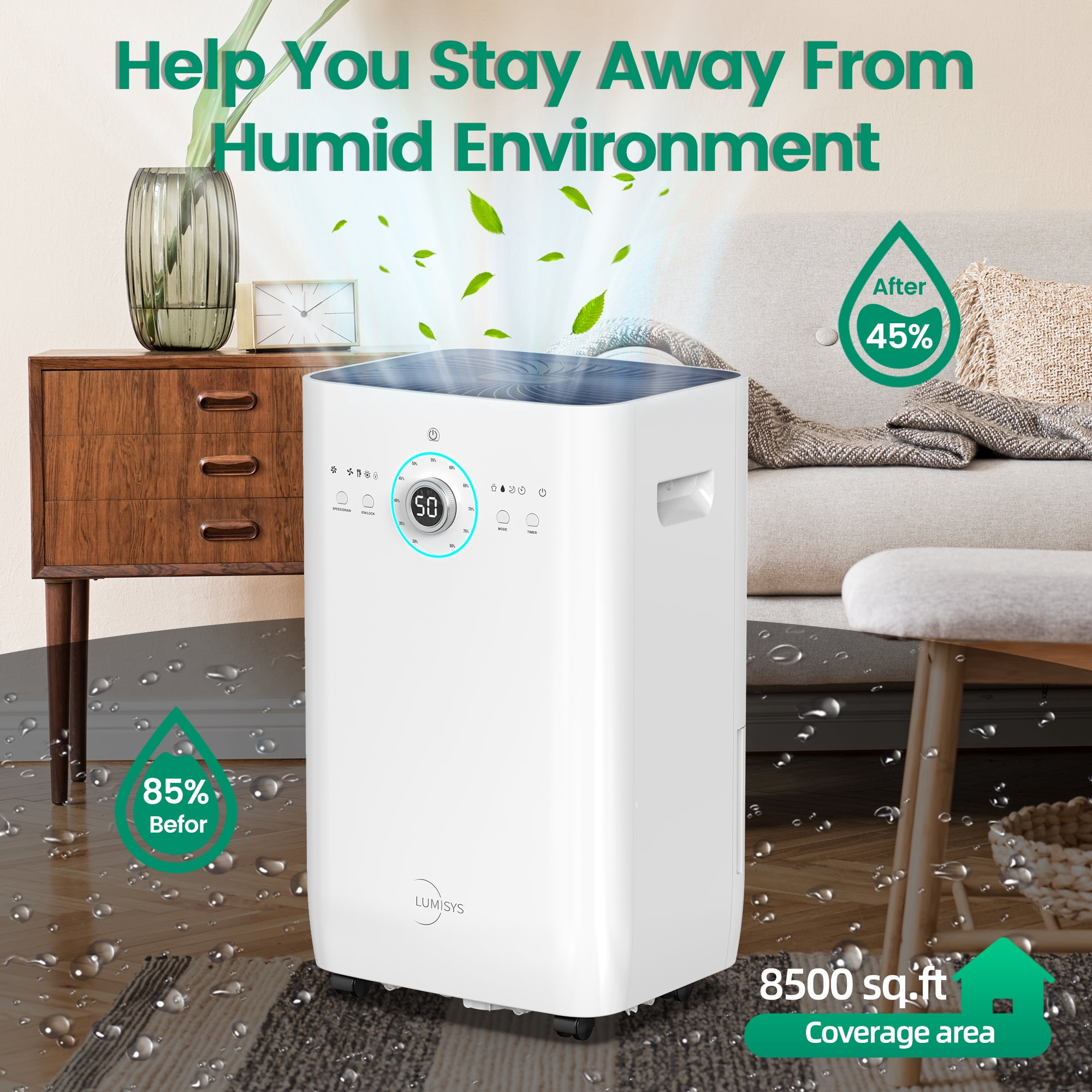 125 pt. 8,500 sq. ft. Commercial Dehumidifier with Pump in White