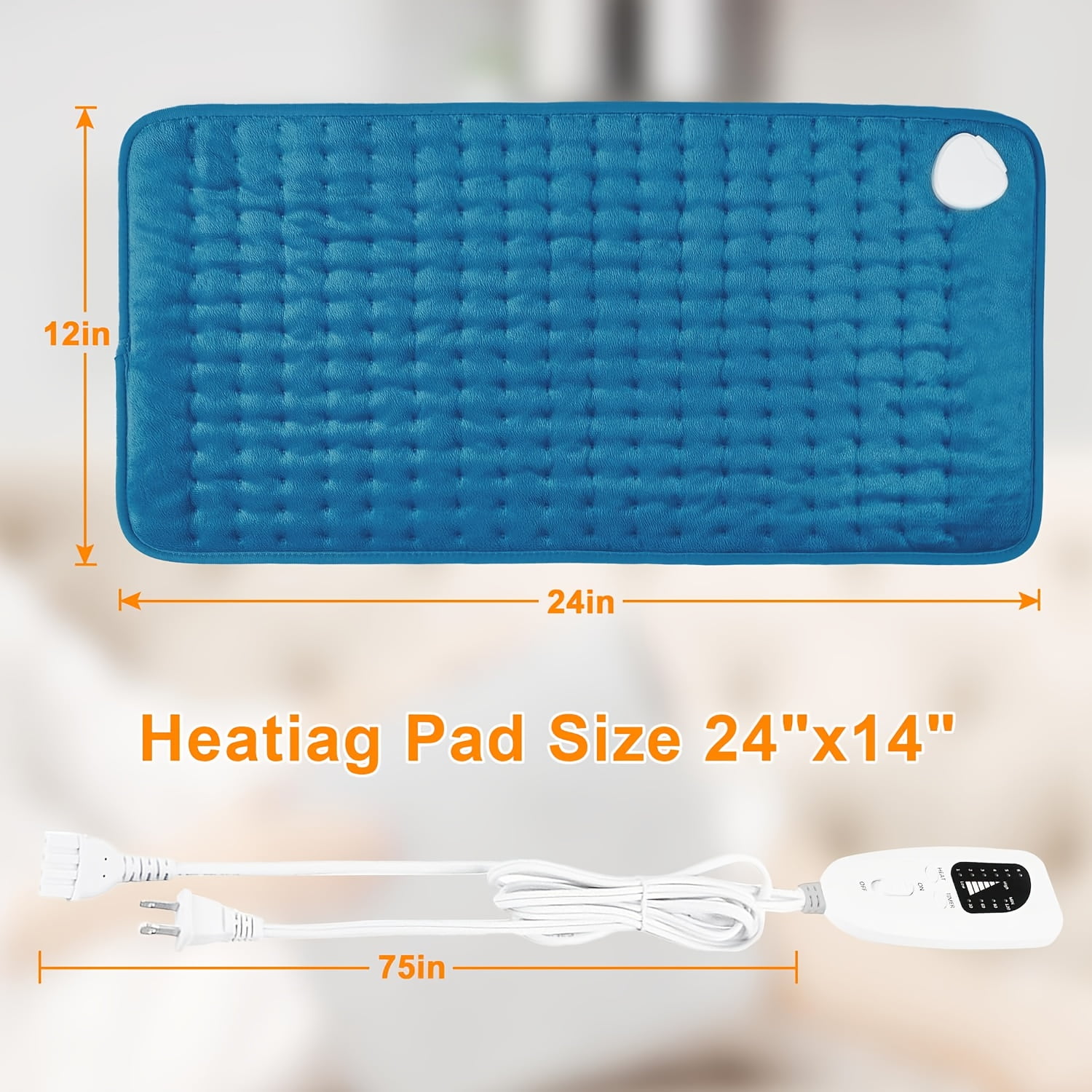 Extra Large Electric Heating Pad - Full-Body for Back, Neck, Shoulder, Leg - 6 Settings, 4 Timer, Auto Shut-Off, Machine Washable 12" x 24", 1 Pack