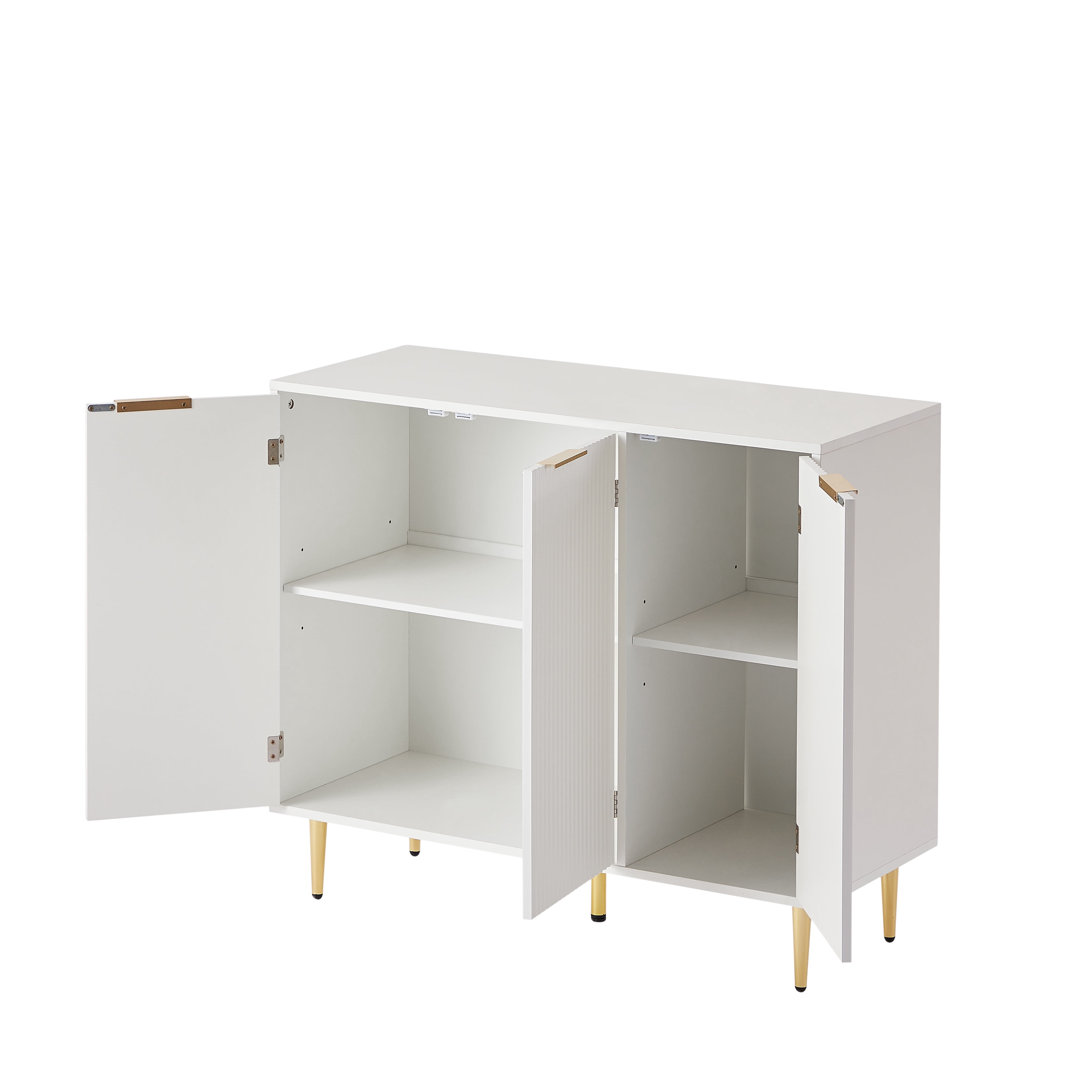 PORKISS Storage Cabinet, Wooden Sideboard Cabinet with 3 Doors, Modern Buffet Cabinet with 6 Compartments, Freestanding Small Storage Cabinet for Living Room, Dining Room, Bedrooom, and Hall, White
