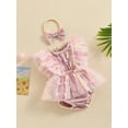 thumbnail image 3 of Nygoyerh 3M 6M 12M 18M Baby Girls Sweet Summer Romper Dress Butterfly Embellished Fly Sleeve Mesh Skirt Hem Bodysuit Newborn Infant Cute A-line Dress with Headband, 3 of 9