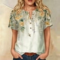 thumbnail image 6 of Floral Graphic Henley Neck Tops for Women, Short Sleeve Casual Pullover Blouses Dressy Boho Stylish Spring Summer Fall Outfits, 6 of 6
