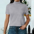 thumbnail image 4 of T Shirts for Women Solid Color Mock Neck Short Sleeve Casual Blouse Summer Tops, 4 of 7