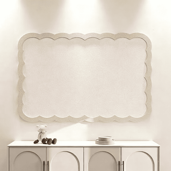 CCOCC Scalloped Felt Bulletin Board,Sized 24" X 18" Felt Cork Board Alternative for Office&Wall Decor,Customizable Adhesive Tiles with Pins Hooks for Photo Display School Home Office,Oatmeal
