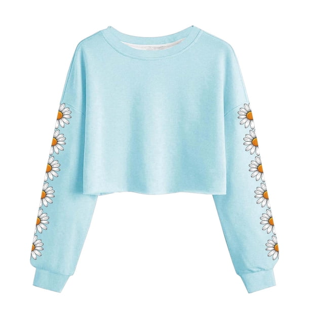 Camisetas de Manga Larga de las Mujeres Moda Impresa Suelta Casual Cuello Redondo Suéter Deportivo Superior