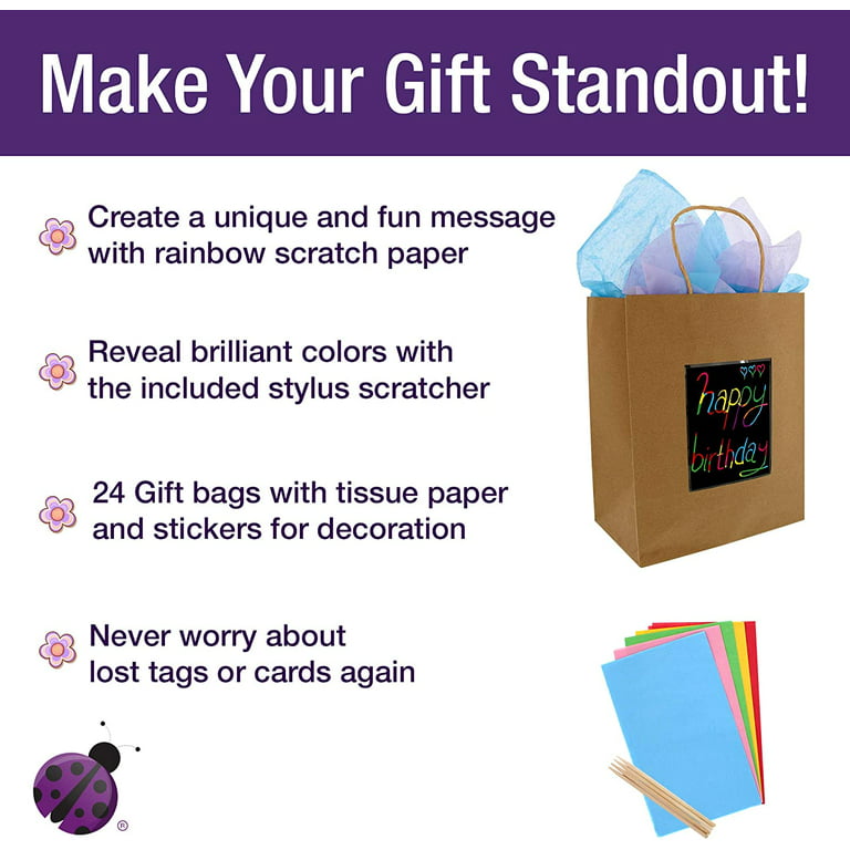 6 Premium Black Gift Bags with Handles – Purple Ladybug