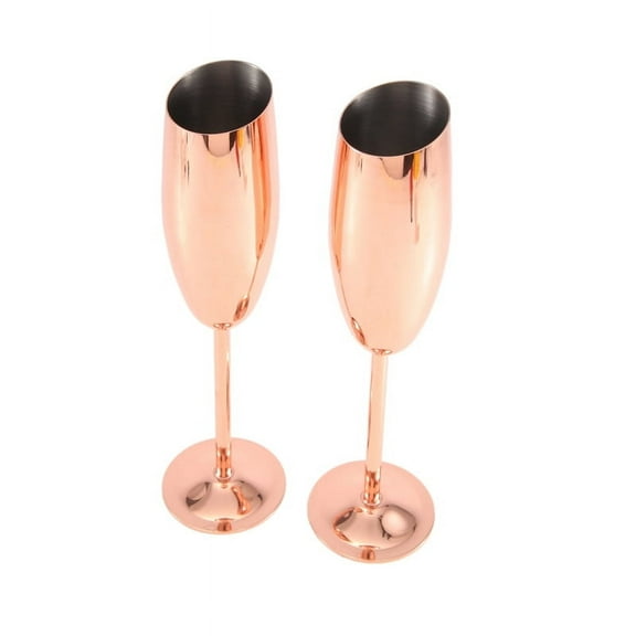 Set of 2 Stainless Steel Champagne Wine Flutes Glasses Gold Unbreakable Shatterproof