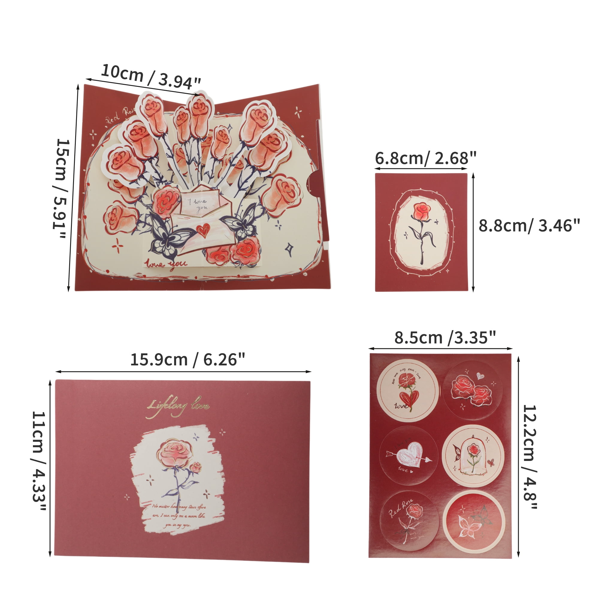 Unique Bargains Floral Pops Up Card 3D Greeting Cards with Envelope Red Rose Bouquet