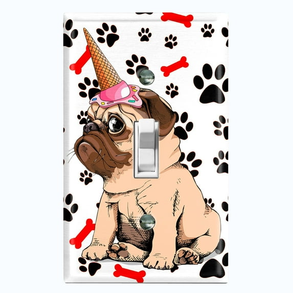 Metal Light Switch Plate Cover Ice Cream Pug Unicorn Dog Paw Bones DOG048