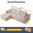 thumbnail image 3 of Pingliang Home 102" L-Shaped Sectional Sofa with Chaise and 2 Throw Pillows,Boneless Couch Comfy Corduroy Fluffy 3 Seater Couch with 2 Cup Holders for Living Room,Apartment,Office,No Assembly,Beige, 3 of 11