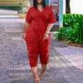 thumbnail image 6 of Kagetolytai Jumpsuit for Women Plus Size Plus Size Womens Casual V Neck Short Sleeve Zipper Overalls with Pockets Wide Long Jumpsuits (S-5XL) Lounge Sets for Women Red XL, 6 of 6