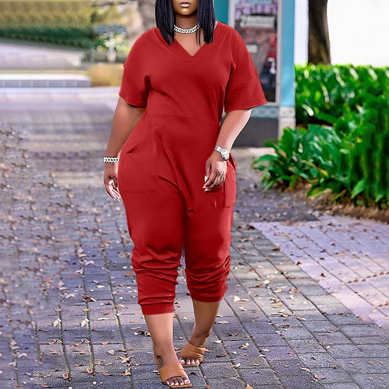 Plus Jumpsuits For Women, Stretchy Jumpsuits For Women, Womens Beach Pants, Black Rompers Women, Plus Size Formal Jumpsuit, Womens Romper, 70S Jumpsuit For Womenblack Dressy,Red - Walmart.com