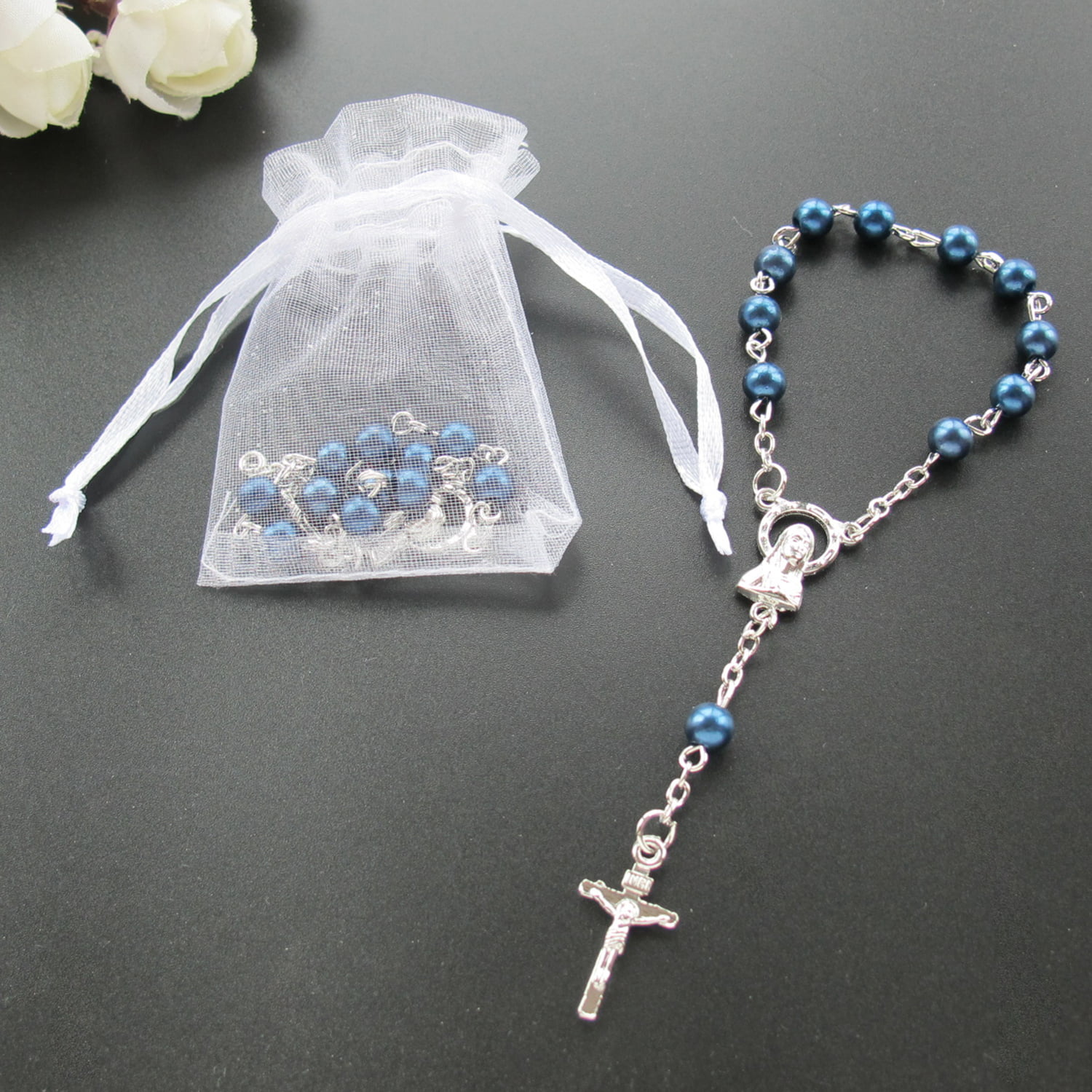 Christening Light Blue Chocolate W/ Mini Rosary Cross Bracelet
