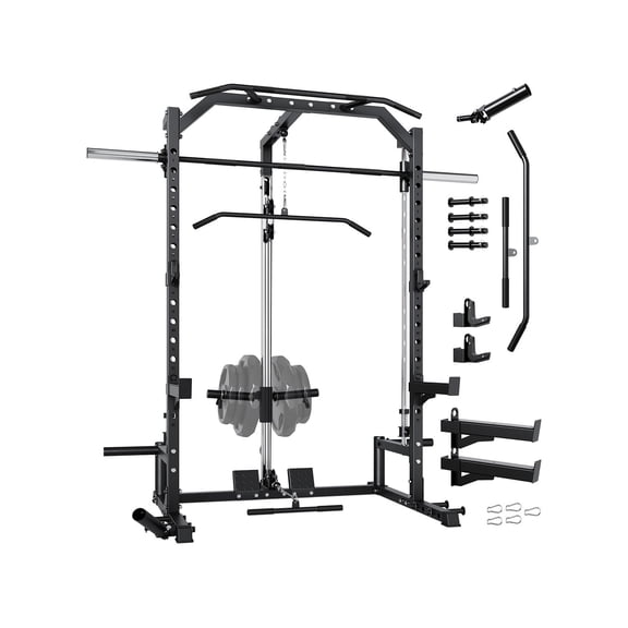 Towallmark Multifunctional Full Power Cage Rack with Cable Crossover, Smith Machine, LAT-Pull Down, Squat System for Home Gym
