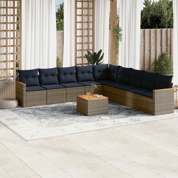 vidaXL 10 Piece Patio Sofa Set with Cushions Gray Poly Rattan