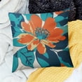 thumbnail image 2 of Autua Teal Coral Floral Pillow Covers Turquoise Green Leaves Orange Flower Couch Pillow Cases Blue Red Aqua Cotton Cushion Case Farmhouse Home Decor For Bed Sofa Couch Living Room 18x18in, 2 of 5