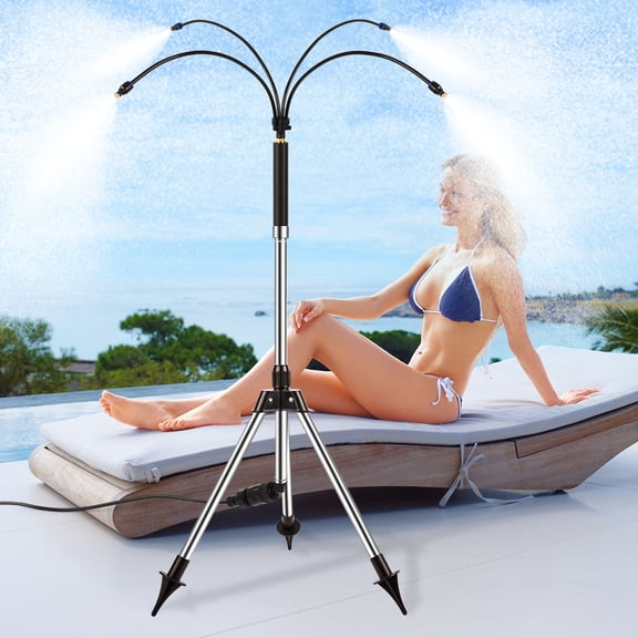 2026 Upgraded Standing Misters for Outside Patio, Adjustable Height 4.1FT Stand Misting System for Cooling Outdoor, Portable Water Mister for BBQ, Mist Playing, Patio Cooling, Backyard, Sprinkler