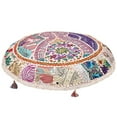 thumbnail image 2 of Stylo Culture Indian Round Throw Pillows Vintage Patchwork Floor Cushion Cover White 28x28 Big Decorative Decor Seating Tuffet Seat Pouf Cover Footstool Cotton Embroidered 1 Pc, 2 of 4