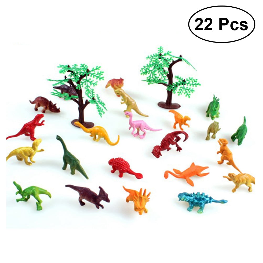 Pixnor Dinosaur Toy Set 24pcs Mini Dinosaur Toy Set Realistic Toy Dinosaur Figures For Kids And Toddler Educations With Trees 22pcs Dinosaur And 2pcs