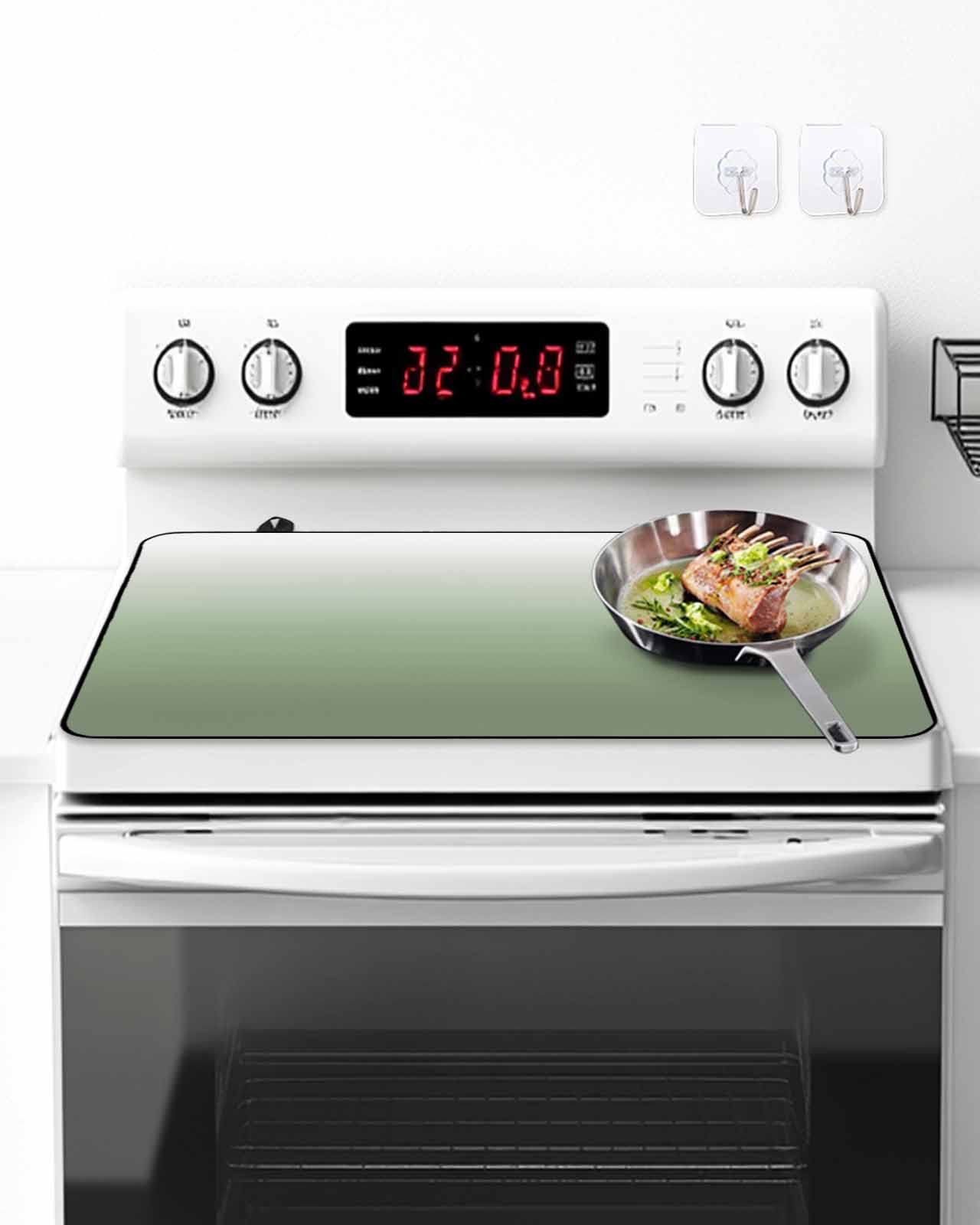 Sage Green Stove Top Covers for Electric Stove, 28'x20'' Green Gradient Ombre Color Glass Ceramic Stove Cover Foldable Rubber Mat Heat Resistant Cooktop Protector for Kitchen