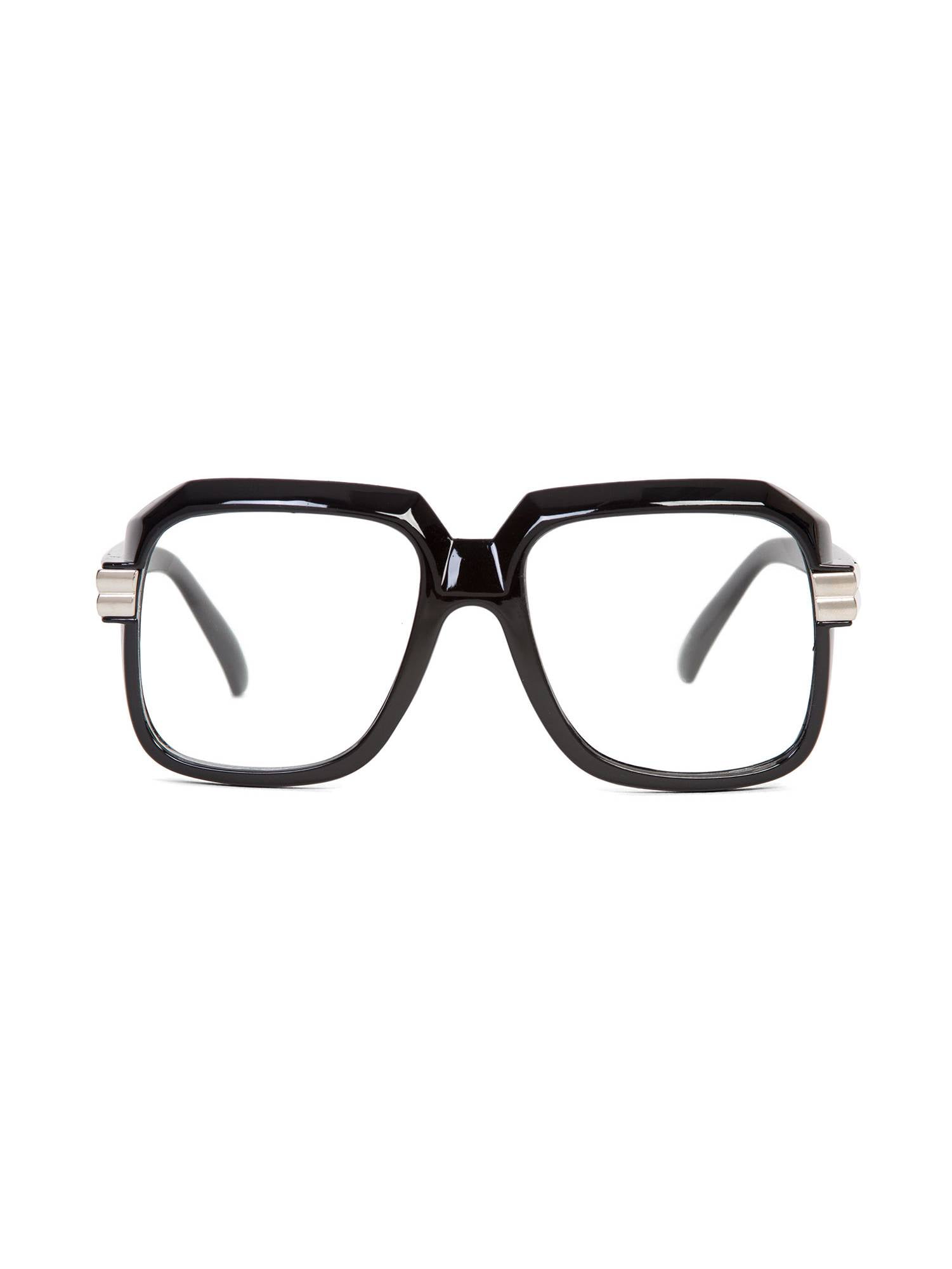 Black Square hipster vintage nerd Sun-Glasses with Clear lens Rapper 80's 