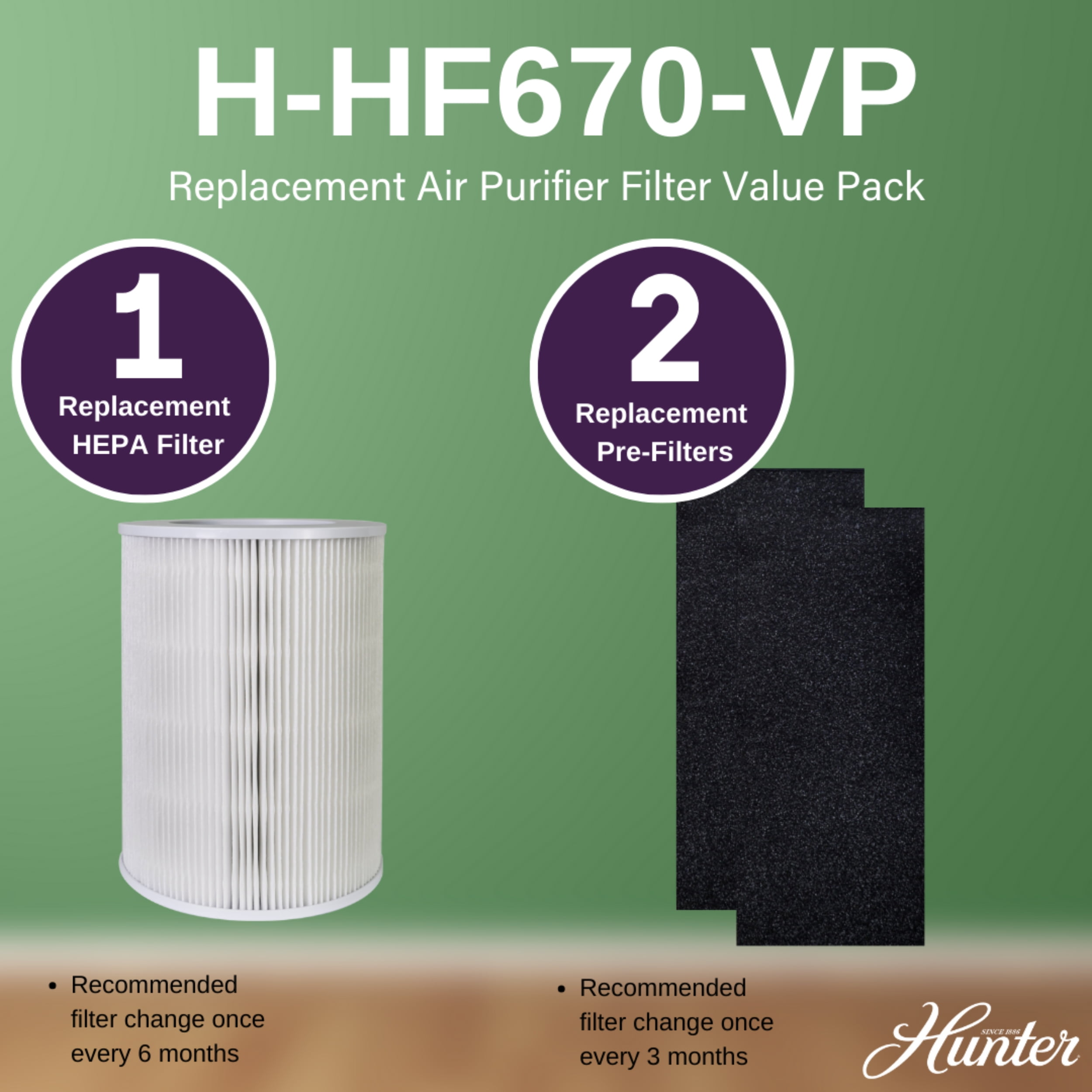 Hunter Fan Company  H-HF670-VP Replacement Filter Value Pack with HEPA EcoSilver Pre-Filter for HP670 Air Purifier Series, 3 Piece Set, White