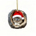 thumbnail image 2 of Cute Cat in Tree Stump Christmas Acrylic Ornaments - 4 Styles of Santa Hat Cats, Forest-Style Festive Decor & Gift for Xmas Tree & Home, 2 of 7