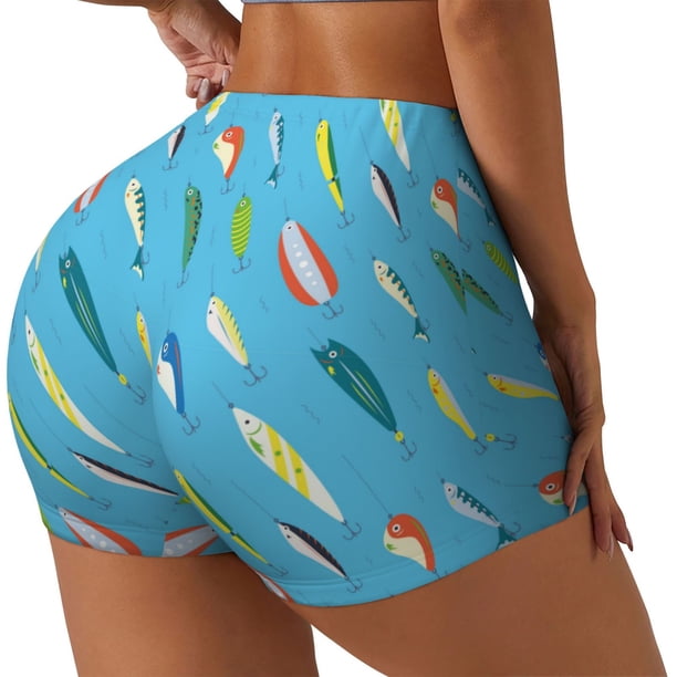 Balery Different Color Fishing Bait Pantalones cortos de entrenamiento estampados para mujer, sin costuras, ajustados, para gimnasio, yoga, correr, deportes, ejercicio activo, fitness.-XX-Large