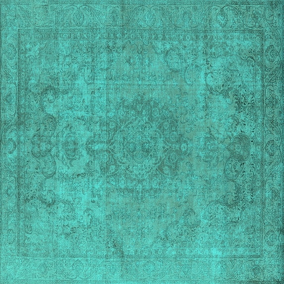 Ahgly Company Indoor Square Oriental Turquoise Blue Industrial Area Rugs, 7' Square