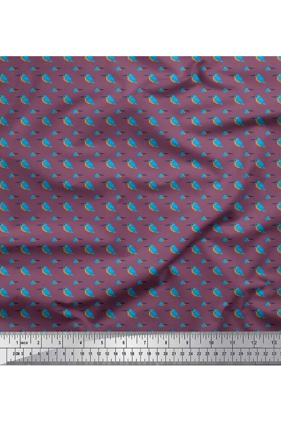 Purple Viscose Chiffon Fabric Bird Shirting Decor Fabric Printed BTY 42 Inch Wide