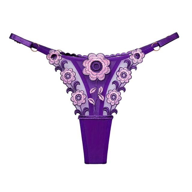 Tangas de malla con bordado floral, bragas con aros y bloques de color cautivadores, lencería y ropa interior femenina