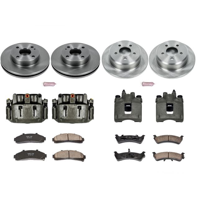 PowerStop Front and Rear Stock Replacement Brake Pad and Rotor Kit with Calipers Fits: FORD MERCURY Select Models KCOE1861