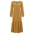 thumbnail image 4 of Jzuxvd Womens Cotton Linen Peasant Maxi Dresses Button Up Long Sleeve Pleated Tiered Dress Vintage Flowy Swing Tunic Dress Orange XL, 4 of 6