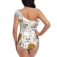 thumbnail image 5 of Easygdp Hand Drawn Animals Women's One Shoulder Ruffle Monokini Bathing Suits with Removable Chest Pad, Quick Drying - Small, 5 of 8
