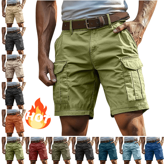 Mifsaly Men's Outdoor Shorts Relaxed Fit Cotton Twill Shorts with Multi Pockets Comfortable Heavy Duty Casual Summer Shorts Green,M