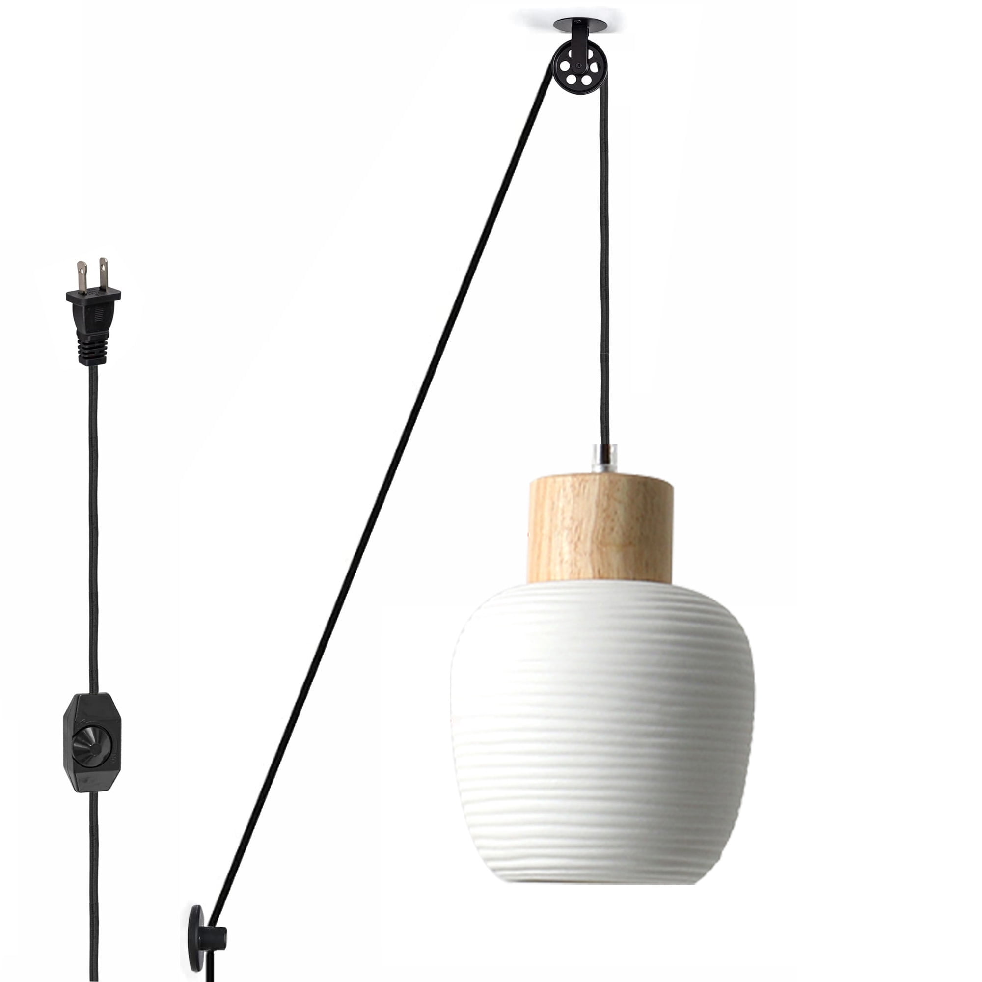 Kiven Plug in Modern Pendant Light, Pulley Hanging Light with Ceramic