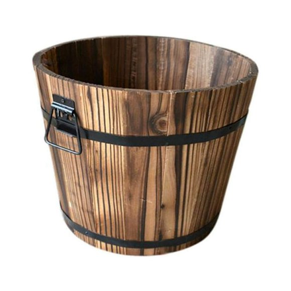 EASTIN Rustic Wooden Whiskey Barrels Bucket with Handle Flower Planter Plant Pots Boxes Container Water Wishing Well Pail Patio Garden Backyard Primitive Planter Outdoor Indoor Home Decor