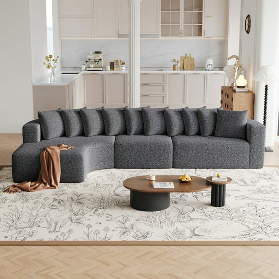 131.1-inch Chenille Sectional Sofa Set, Modern Cloud-Shaped Curved Sofa, Includes 10 Pillows, Living Room Fabric Corner Sofa, L-Shaped Modular Sofa (Left Chaise)