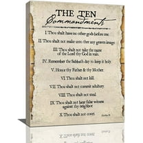 Ten Commandments Wall Decor 10 Commandments Wall Art Motivational Christian Canvas Painting Bible Verse Vintage Pictures Positive Quotes Artwork for Office Living Room Framed Ready to Hang 12"x16"