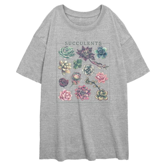 Junior's Lost Gods Succulents Chart Graphic Oversized T-Shirt