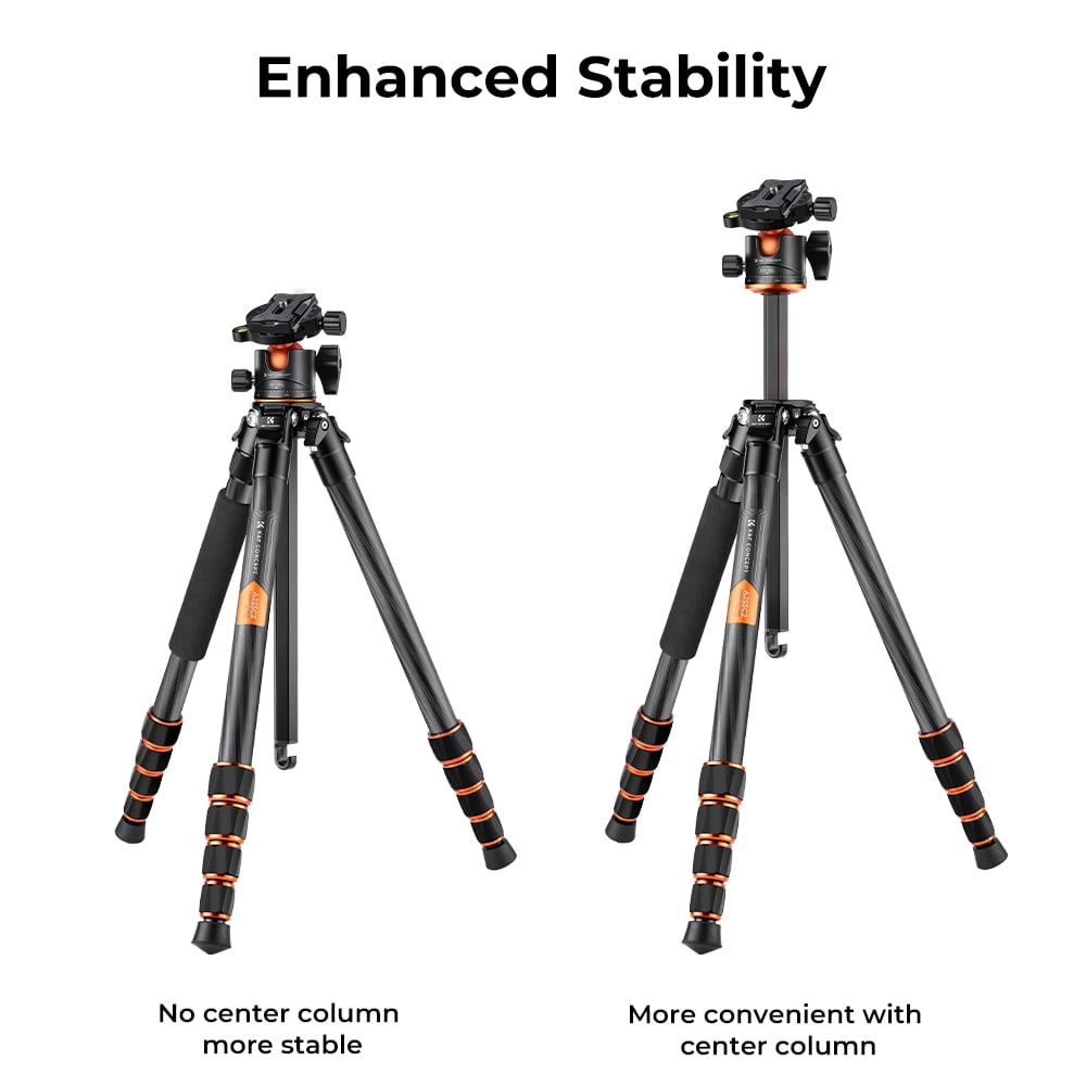 K&F Concept 61.4"/156cm Professional Carbon Fiber Tripod, 15kg/33lbs Load Camera Tripod with 360° Ball Head, Portable Detachable Monopod for DSLR Camcorders