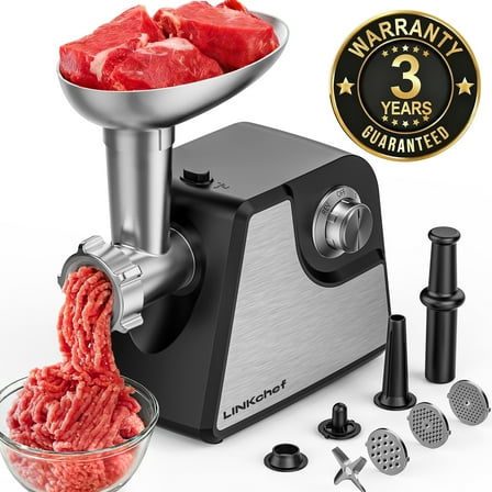 LINKChef Meat Grinder, 2 Adjustable Speed 2400W Max Electric Meat Grinders for Home use, Sausage Stuffer, ETL Approved(Black)