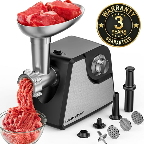 LINKChef Meat Grinder, 2 Adjustable Speed 2400W Max Electric Meat Grinders for Home use, Sausage Stuffer, ETL Approved(Black)