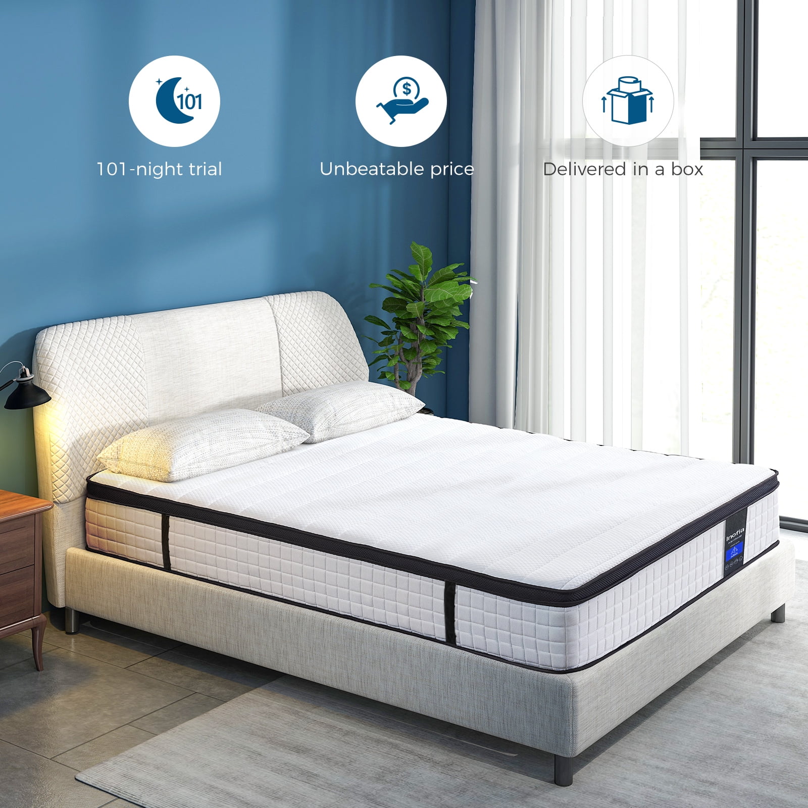 Inofia 12 inch Hybrid Queen Size Mattress in a Box with Responsive Memory Foam, Multiple Sizes