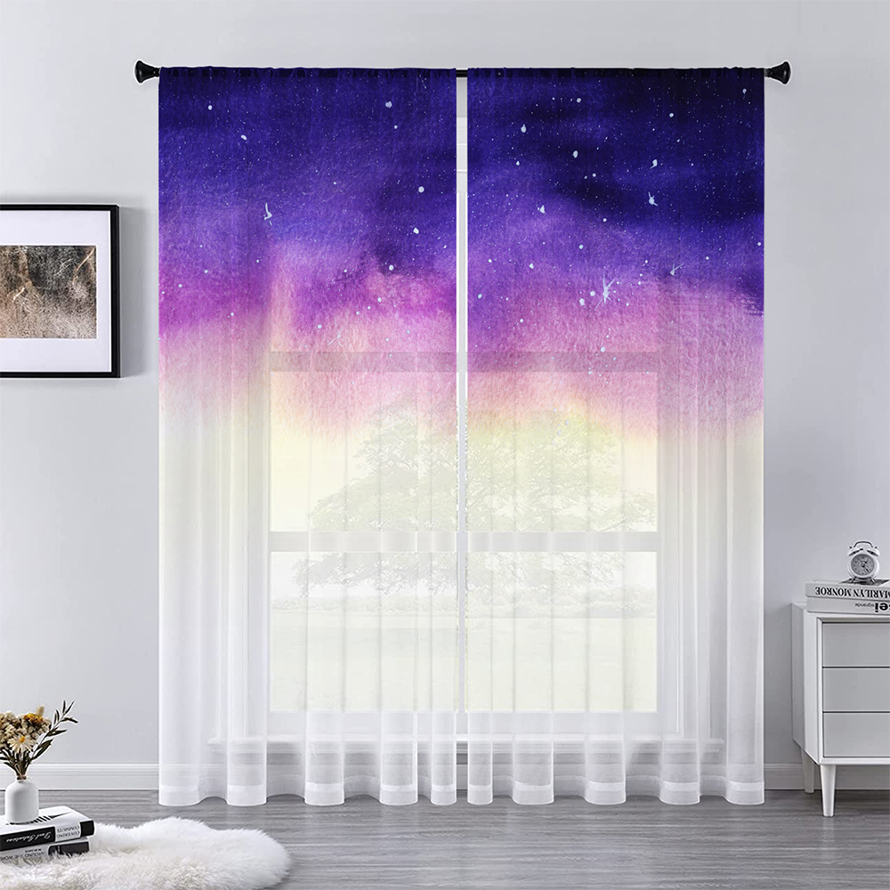 Glonme Two Curtain Panel Slot Top Sheer Window Curtain Starry Night