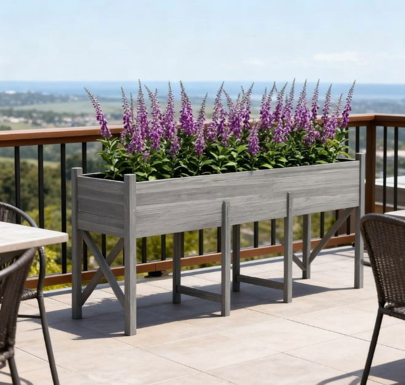 Large Elevated Planter Box, Wooden Raised Garden Bed with Legs, Bed Liner and Drain Holes