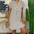 thumbnail image 4 of Feancey Women's Linen Beach Dress Loose Fit Casual Floral Print Mini Dresses Summer Short Sleeve V Neck Tshirt Dress Boho Vacation Dresses Gray L, 4 of 6